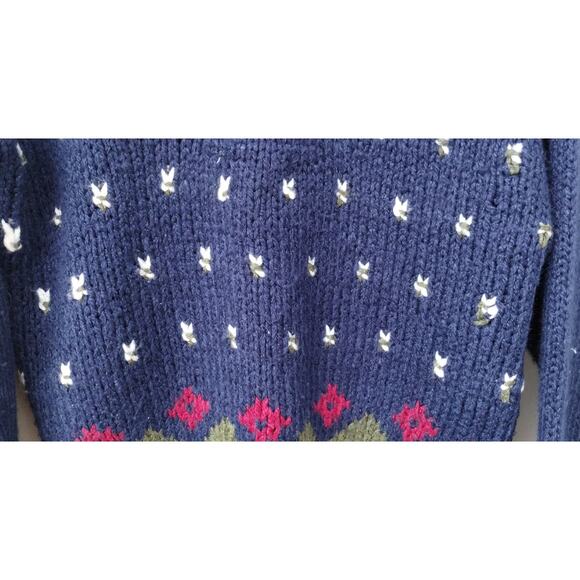 Jamie Scott Women's Knitted by Hand Ramie Wool Sweater Navy Blue Fair Isle S - Picture 6 of 10